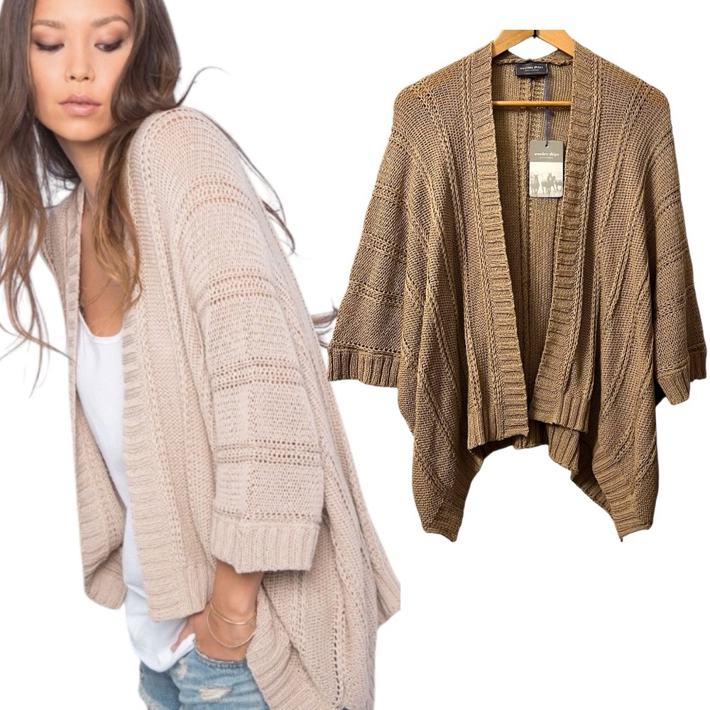 NWT Wooden Ships Kimono Cardigan Paddle Board Rib Knit Cotton M/L Sweater Beach